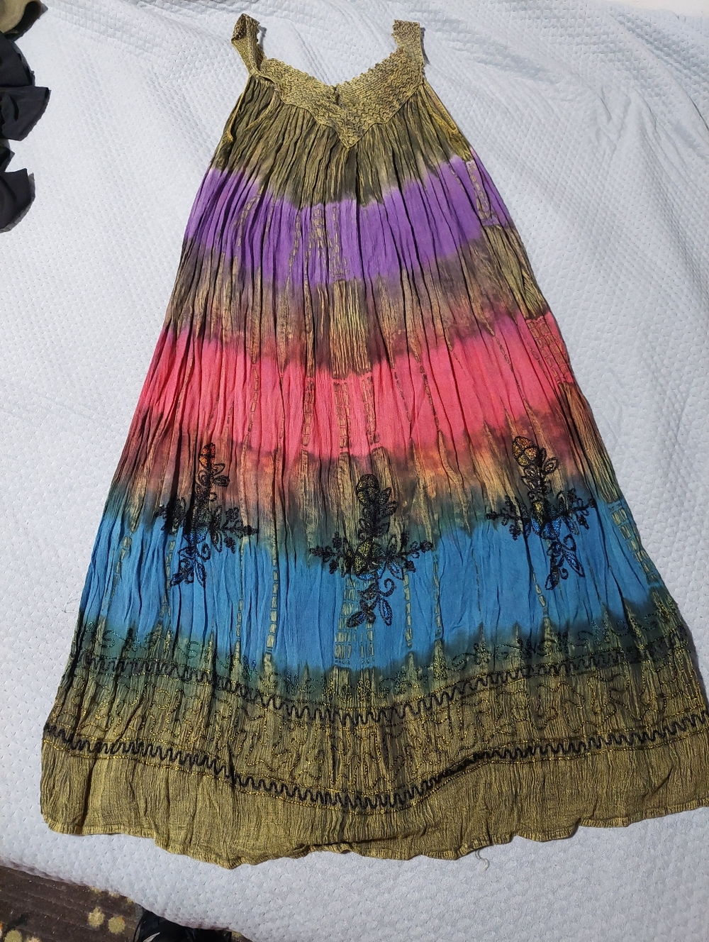 Women's Multicolor Tie-Dye Embroidered Maxi Dress